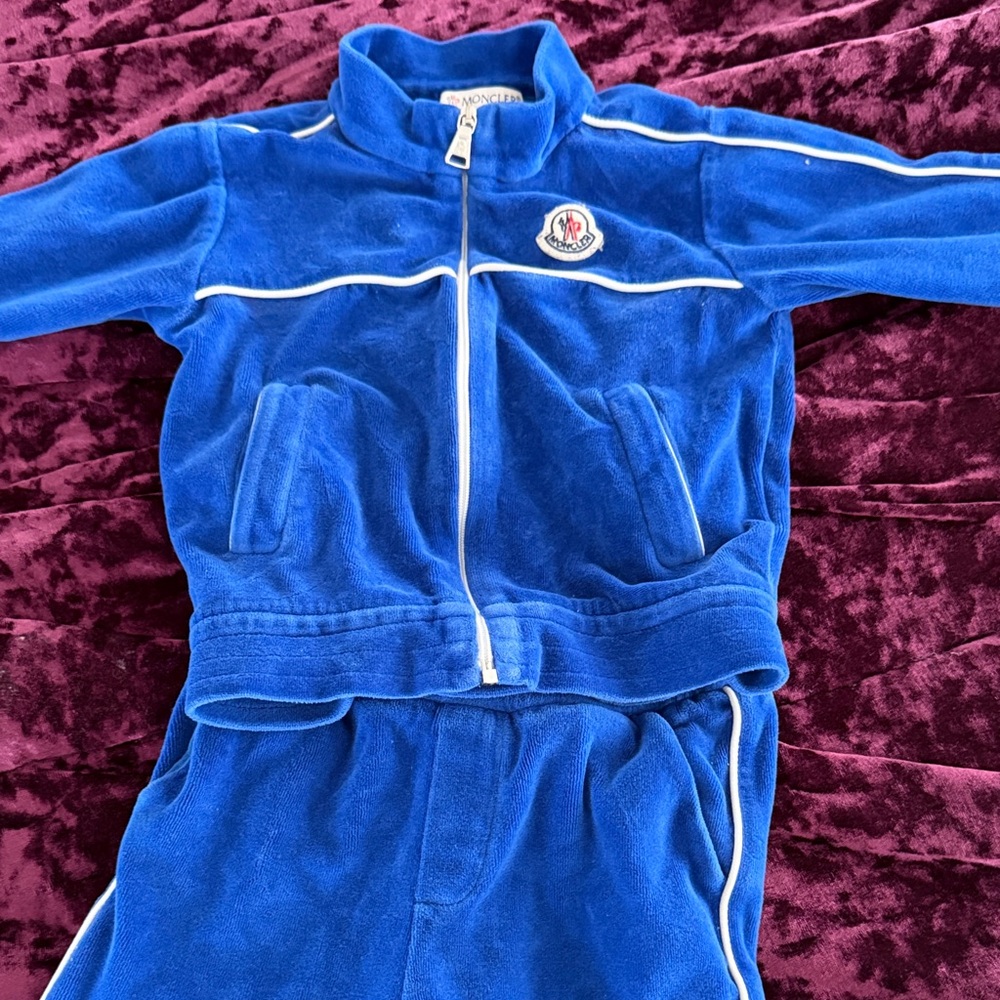 Moncler Royal Blue Velour Tracksuit with White Piping
